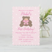 Invitation Ribbon rose mignon bébé Teddy Bear Premier anniver (Debout devant)