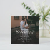 Invitation Ribbon Script Minimalist Square Wedding Photo (Debout devant)