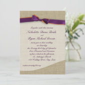 Invitation Ribbon violet orange et Mariage Burlap (Debout devant)