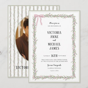 Invitation Ribbons roses doux et verdure Mariage vintage
