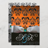 INVITATION RIBON BLANC ORANGE BLEU BLEU BLACK DAMASK MONOGRAM (Devant / Derrière)