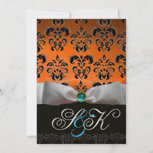 INVITATION RIBON BLANC ORANGE BLEU BLEU BLACK DAMASK MONOGRAM