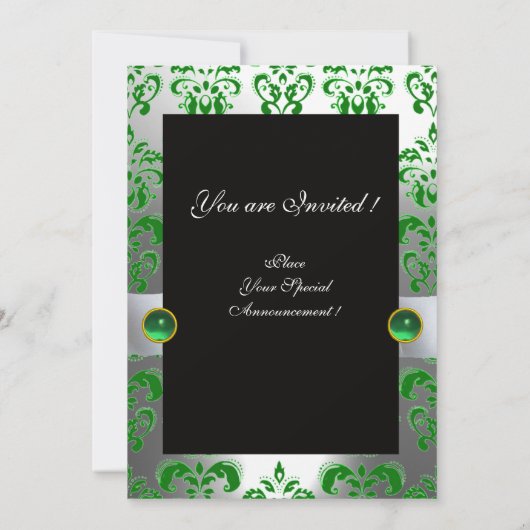 Invitation RIBON BLANC VERT & DAMASK NOIR MONOGRAM Orange (Dos)