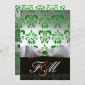Invitation RIBON BLANC VERT & DAMASK NOIR MONOGRAM Orange (Devant / Derrière)