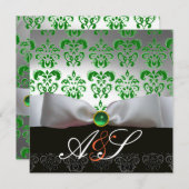 Invitation RIBON BLANC VERT & NOIR DAMASK MONOGRAM Or (Devant / Derrière)
