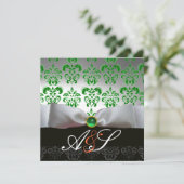 Invitation RIBON BLANC VERT & NOIR DAMASK MONOGRAM Or (Debout devant)