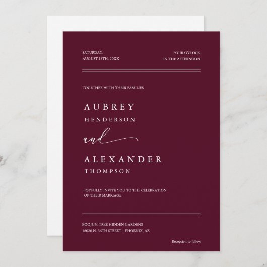 Invitation Rich Burgundy Boho QR Code Mariage Photo (Devant / Derrière)