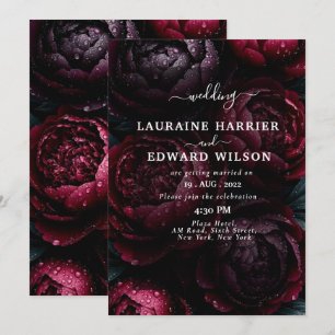 Invitation Riche composition florale avec des roses, des pivo
