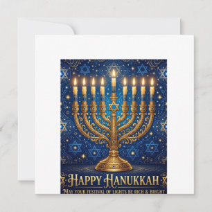 Invitation Riche Hanukkah bleu et or orné de bijoux