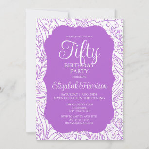 Invitation Riche Lilac White Flora Femme 50e fête d'anniversa