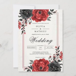 Invitation Riche Mariage Floral Rouge