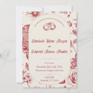 Invitation Riche Rouge Français Floral Toile Floral Floral