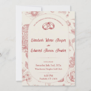 Invitation Riche Rouge Français Floral Toile Floral Floral