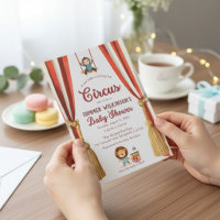 Rideau de cirque rouge et blanc Baby Shower QR r
