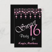 Invitation Rideau de diamant rose vif Douceur 16 parties (Devant / Derrière)