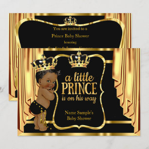 Invitation Rideau de douche pour bébé Prince Noir Or Ethnique