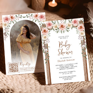 Invitation Rideau de Fleurs Bohème en Bois Rustique pour Baby