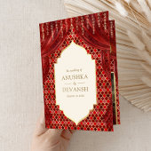 Invitation Rideau de fleurs d'or rouge Mariage indien hindou