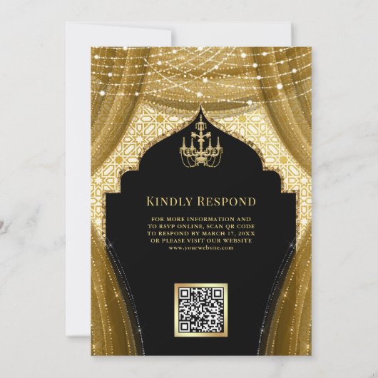 Invitation Rideau de lustre d'or Mariage musulman noir (Dos)