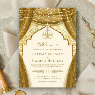 Invitation Rideau de lustre en or Crème Mariage Musulman