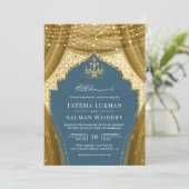 Invitation Rideau de lustre or Dusty bleu Mariage musulman (Debout devant)
