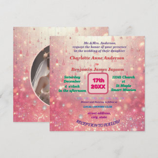 Invitation Rideau de perle rose violet Faux Parties scintilla