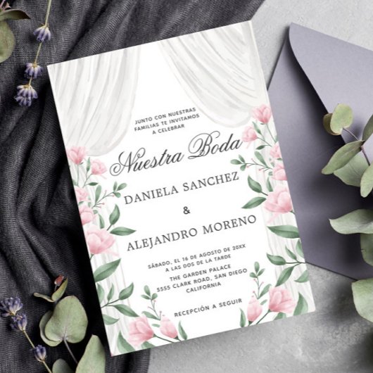 Invitation Rideau floral flush Nuestra Boda Mariage espagnol