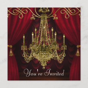 Invitation Rideaux bordeaux Rouge Gold Chandelier Party