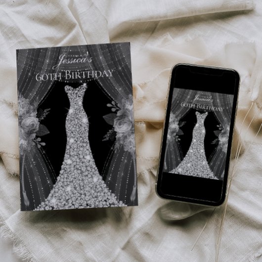 Invitation Rideaux d'argent Robe femmes 60e fête d'anniversai