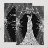 Invitation Rideaux d'argent Robe femmes 80e fête d'anniversai (Devant / Derrière)