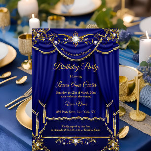 Invitation Rideaux de perles élégants royaux bleu or pour soi