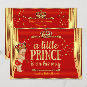 Invitation Rideaux dorés rouges royaux pour la Baby Shower du