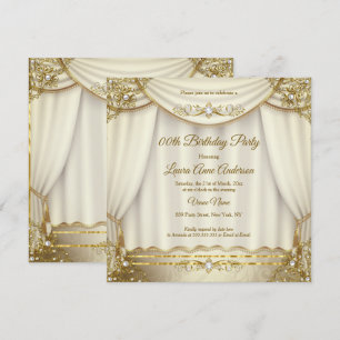 Invitation Rideaux élégants dorés beige crème perle Anniversa