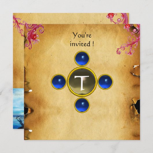 Invitation RIDERS DANS LA TEMPÊTE monogramme saphir (Devant / Derrière)