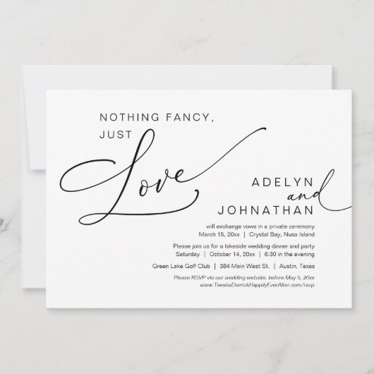 Invitation Rien De Chic, Juste Amour, Dîner Mariage Elopement (Devant)