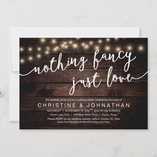 Invitation Rien De Chic, Juste Amour, Dîner Mariage Elopement (Devant)
