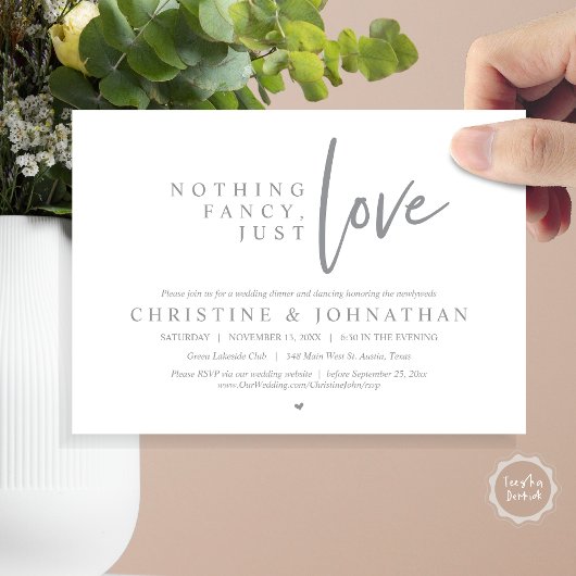 Invitation Rien De Chic, Juste Amour, Dîner Mariage Elopement