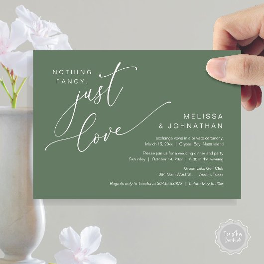 Invitation Rien De Chic, Juste Amour, Dîner Mariage Elopement