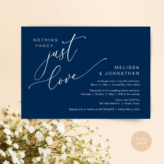 Invitation Rien De Chic, Juste Amour, Dîner Mariage Elopement