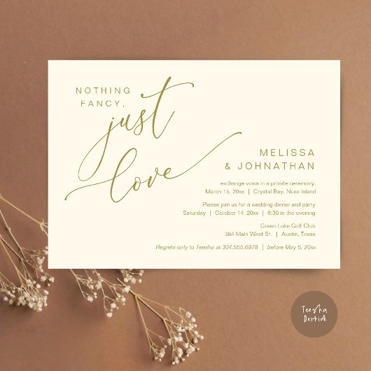 Invitation Rien De Chic, Juste Amour, Dîner Mariage Elopement