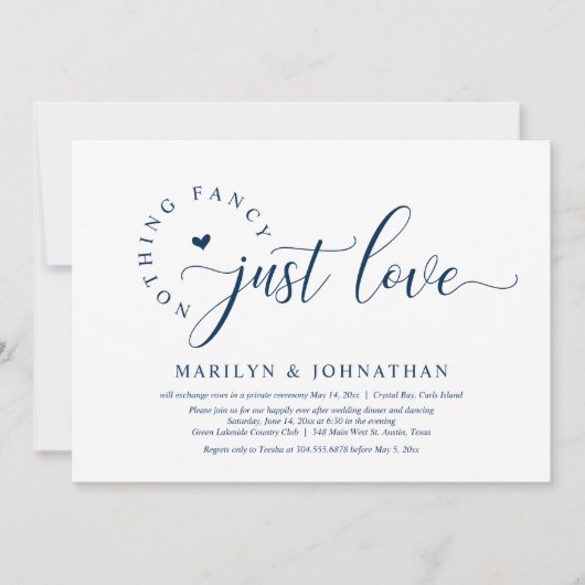 Invitation Rien De Chic, Juste Amour, Dîner Mariage Elopement (Devant)