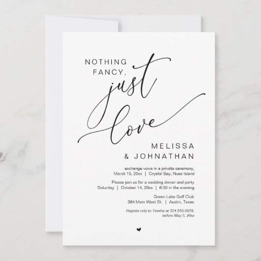 Invitation Rien De Chic, Juste Amour, Mariage Elopement (Devant)