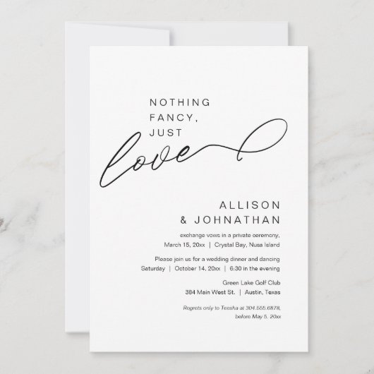 Invitation Rien De Chic, Juste Amour, Mariage Moderne Elopeme (Devant)