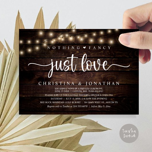 Invitation Rien De Fancy Just Love, Dîner Rustique Mariage