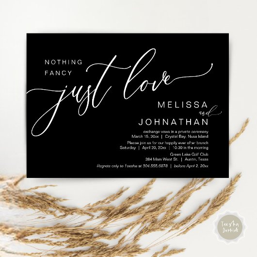 Invitation Rien De Fancy Just Love, Mariage Elopement Brunch