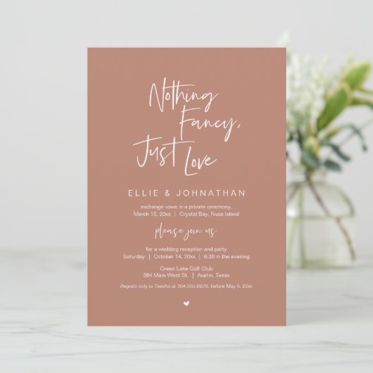 Invitation Rien De Fancy Just Love, Mariage Elopement Dîner (Debout devant)