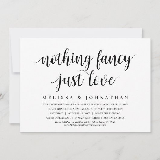 Invitation Rien De Fancy Just Love, Mariage Elopement Dîner (Devant)