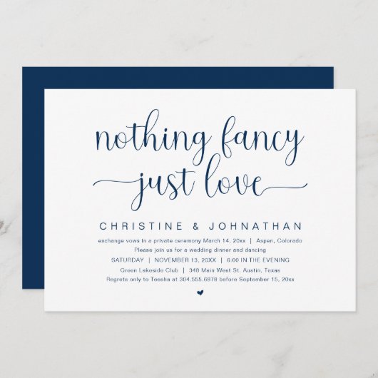 Invitation Rien De Fancy Just Love, Mariage Elopement Party I (Devant / Derrière)