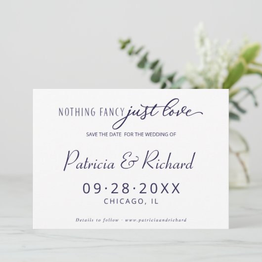 Invitation Rien De Fancy Just Love Mariage Enregistrer La Dat (Debout devant)