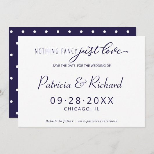 Invitation Rien De Fancy Just Love Mariage Enregistrer La Dat (Devant / Derrière)